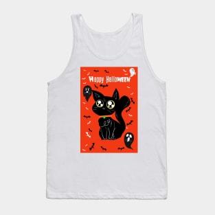 Happy Halloween - Orange and Black Big Eyed Cat Tank Top